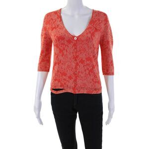 Elisa Cavaletti Women's Short Sleeves Cut-Outs Sweater Floral Orange Size S